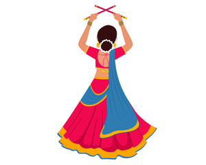 women playing dandiya in garba night for Navratri durga puja festival vector illustration