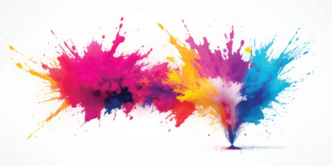 Watercolor explosion artwork with vivid colorful stains and abstract splashes on clean white background, modern artistic design ideal for stock photo, poster, flyer, web header and digital templates