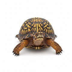 Obraz premium An adult turtle crawls forward with its neck extended, showing off its patterned shell and scaly legs