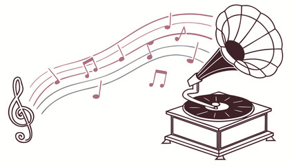 Fototapeta premium Vintage Gramophone Emitting Musical Notes and Treble Clef Vector