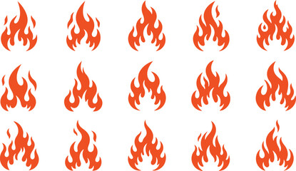 Collection of stylized fire icons showing various flame shapes and intensities