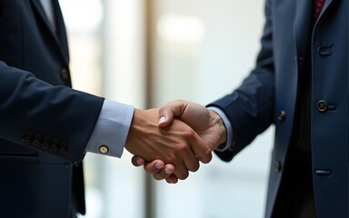 Business partnership meeting. Picture businessmans handshake. Successful businessmen handshaking after good deal. Horizontal, blurred background. High quality