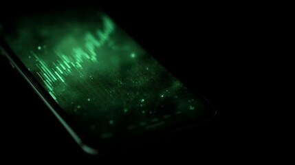 Glowing cryptocurrency trading chart on a mobile device