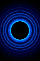 The abstract circular ripple pattern features glowing blue concentric rings, transitioning from bright cyan-blue to deep electric blue and fading into black, creating a futuristic, high-energy visual 