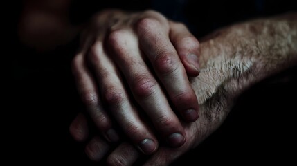 Fototapeta premium Hands tightly gripping in emotional tension