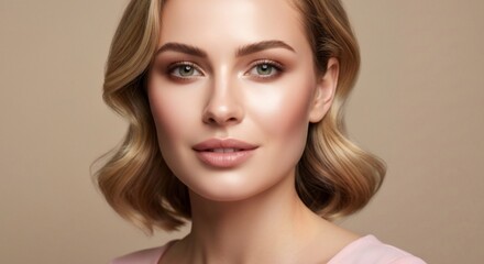 Fototapeta premium Model portrait with soft waves soft glam makeup