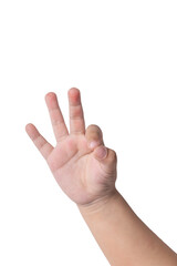 kid hand in OK gesture isolated on white background.