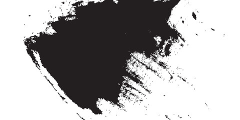 Fototapeta premium An abstract brushstroke image in black ink against a stark white backdrop. The bold dark mass bleeds into broken textures, resembling erosion, stormy skies, or weathered surfaces. A modern expression