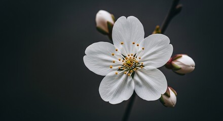 Closeup of a delicate white cherry blossom flower