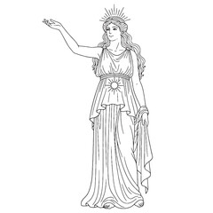 Elegant Goddess Hemera Line Art – Hemera Vector Illustration Artistic Celestial Drawing – Hemera Drawing – Line Art Drawing of Hemera – Hemera Icon – Greek Goddess Vector