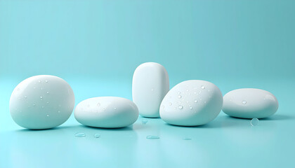 White Stones with Water Drops on Blue Background