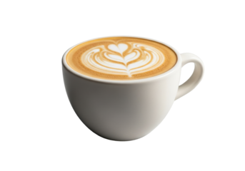 Flat white coffee with velvety microfoam, latte art, matte ceramic cup, isolated on studio background with soft light, extreme close-up, concept of artisanal quality and comforting warmth.