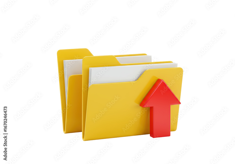 Poster isolated upload folder document, file transfer to server, cloud storage with data