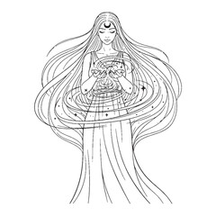 Ancient Nyx Line Art &ndash; Nyx Vector Illustration Artistic Celestial Drawing &ndash; Nyx Drawing &ndash; Line Art Drawing of Nyx &ndash; Nyx Icon &ndash; Greek Goddess Vector