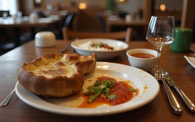 Dirty dishes on a table in a restaurant. After eating. High quality