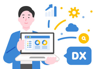 デジタルトランスフォーメーションとデータ分析のイラスト（ビジネスDX）