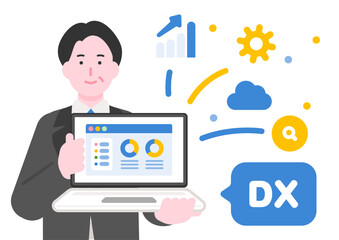 デジタルトランスフォーメーションとデータ分析のイラスト（ビジネスDX）