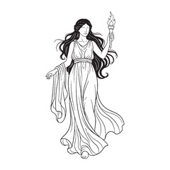 Celestial Nyx Line Art – Nyx Vector Outline Drawing with Refined Divine Details – Nyx Drawing – Vector of Nyx – Nyx Outline – Greek Goddess Silhouette