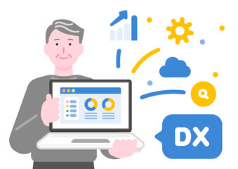 デジタルトランスフォーメーションとデータ分析のイラスト（ビジネスDX）