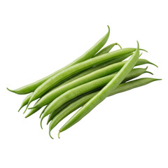 Fototapeta premium Vibrant, plump, and dewy green beans meticulously aligned on a seamless transparent background with soft shadows, macro close-up studio shot, concept of fresh healthy produce