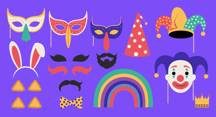 Fototapeta premium Let's celebrate with colorful party props and masks for a fun fiesta, great for social media content