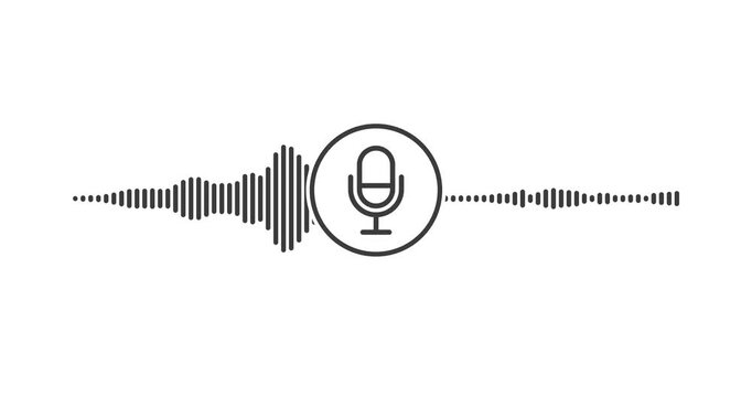 Voice recording or broadcasting icon, microphone and sound waveform, voice message, footage