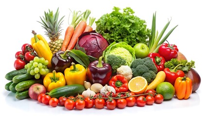 Assortment of fresh fruits and vegetables isolated on white
