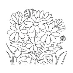 Hand drawn flower - Cute & Cozy Coloring Book for Relaxation and Creativity. Easy, line art vector illustration, Coloring Pages for Kids & Adults