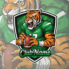 American football logo badge vector isolated. Football logo vector template. American football with Tiger mascot logo, emblem and design element stock illustration