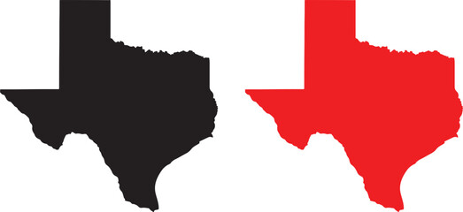 texas, map, outline, silhouette, state, usa, united states, america, geography, territory, shape, vector, graphic, design, illustration, black, red, white background, isolated, two, pair, location, tr