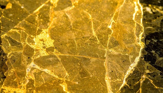 Rich Golden Veins Illuminated in a Fractured Dark Green Mineral Matrix.