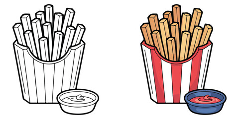 French fries  outline coloring book page line art  silhouette