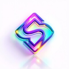 Iridescent logo design with letter s isolated on white background in studio shot