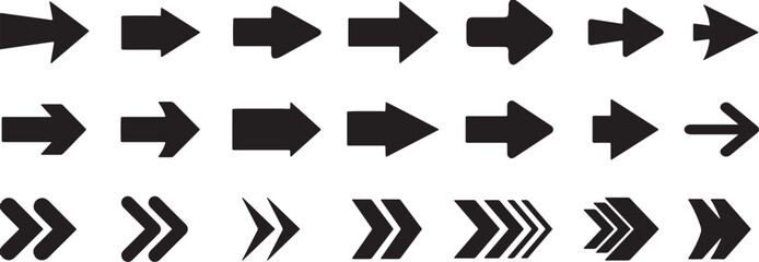 arrow, icon, symbol, graphic, design, interface, modern, simple, clean, black, collection, multiple, variations, direction, movement, forward, right, double, chevron, stacked, isolated, white backgrou