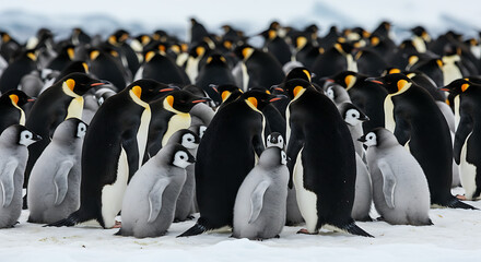 A Large Colony of Emperor Penguins in a Cold, Snowy Environment