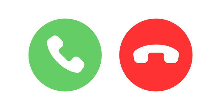 Set of Call Accept and Decline Icons Vector Illustration. Set of minimalist call icons featuring green accept and red decline buttons.