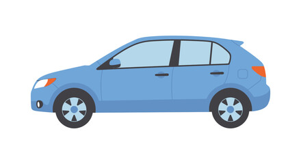 Blue hatchback car illustration on a white background for automotive design
