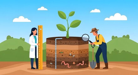 World Soil Day Exploring Soil Layers, Plant Growth, Science, Educational Illustration, Outdoor Environment, Side View, Environmental Awareness