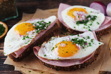 The Strammer Max sandwich, traditional dish in Germany Berlin and Saxon region	