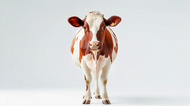 A studio photograph of a pure black and red cow standing against a plain white background