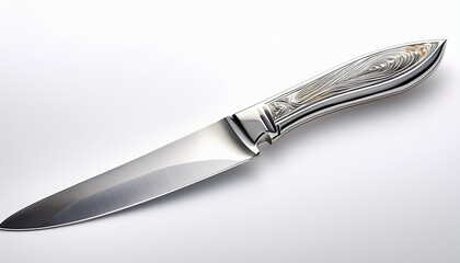 a silver knife is shown in a white background