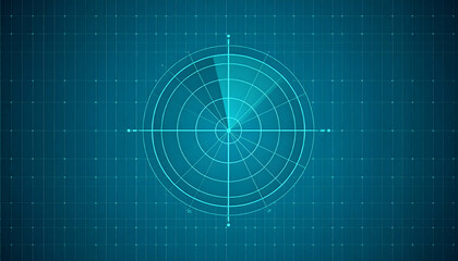 Abstract Teal Futuristic Technology Interface with Circular Target and Grid Pattern
