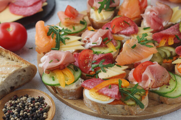 Oblozeny chlebicek or just chlebicek, traditional open sandwich in Czech Republic	