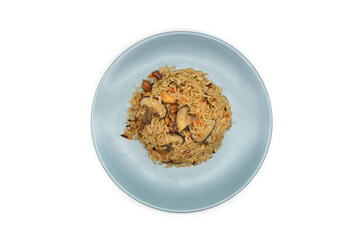 Shrimp and mushroom fried rice is a popular dish in Thailand.