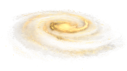 Golden cosmic dust forming spiral galaxy glow on black