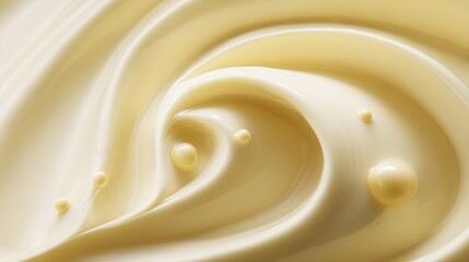 A close-up view of the creamy milk texture, against a light yellow background, emphasizes the smoothness of the wallpaper or cover design and the luscious liquid quality.