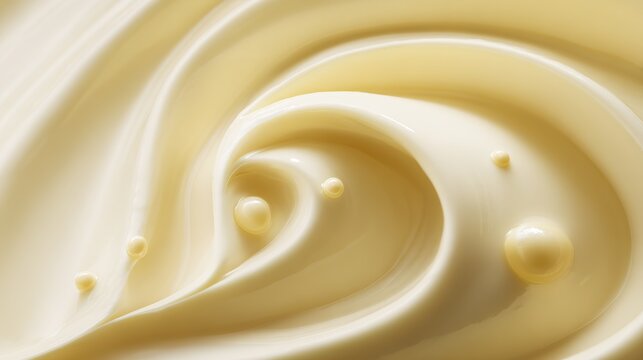 A close-up view of the creamy milk texture, against a light yellow background, emphasizes the smoothness of the wallpaper or cover design and the luscious liquid quality.