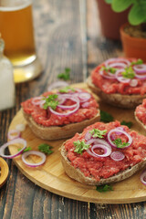 Traditional German sandwiches with minced meat Mettbroetchen	
