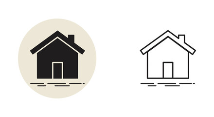 Home Icon Set Solid Silhouette in Oval and Simple Line Art Style