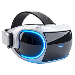 Futuristic Virtual Reality Headset with Blue LED Lights Isolated on Transparent Background